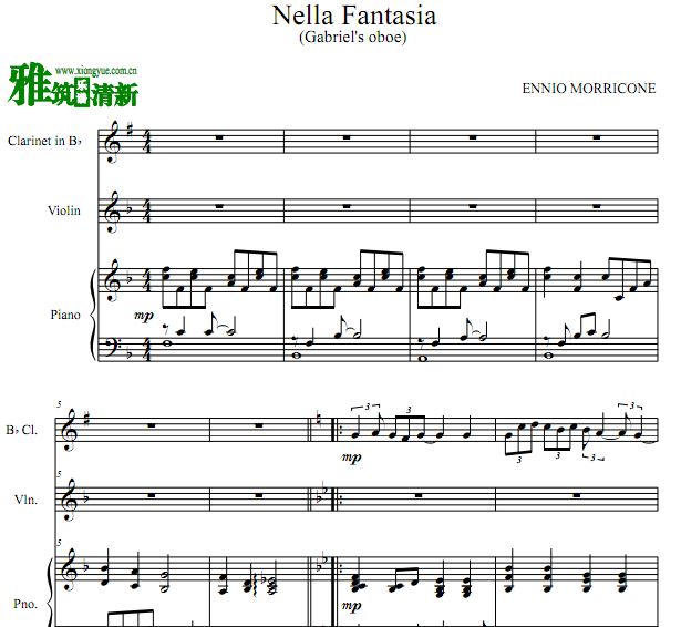 教会 - Nella Fantasia（Gabriel's oboe）单簧管小提琴钢琴三重奏谱