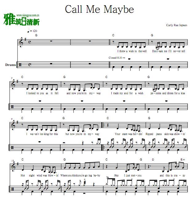Carly Rae Jepsen - Call Me Maybe 鼓谱