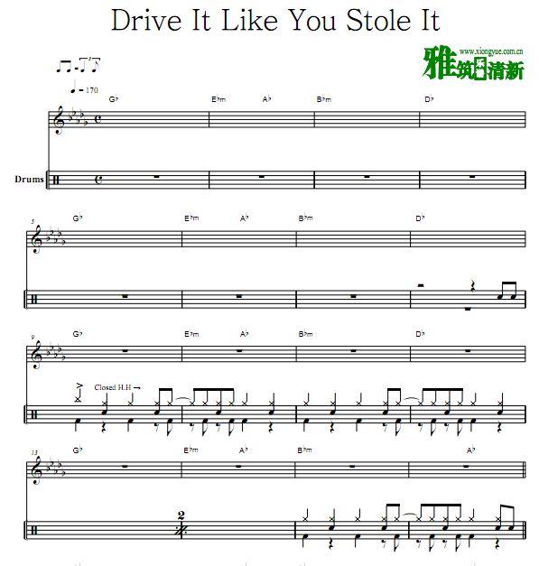 Sing Street - Drive It Like You Stole It 架子鼓谱