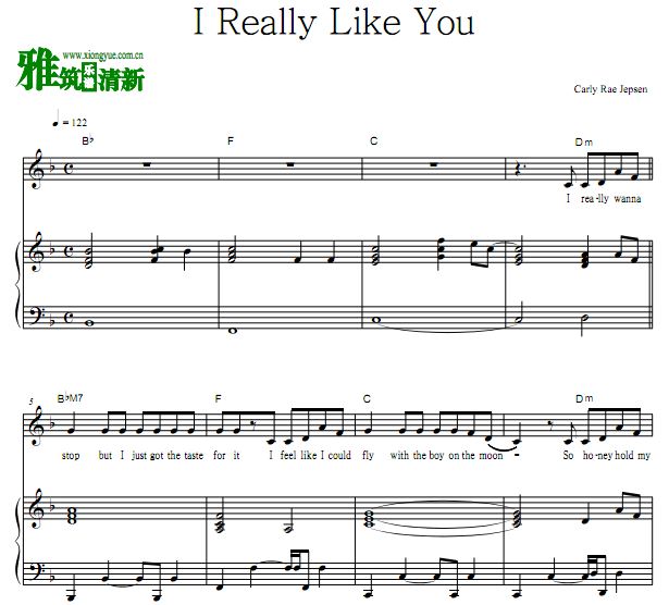 Carly Rae Jepsen - I Really Like You 歌谱 正谱 钢琴谱