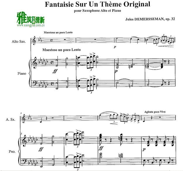 德梅尔斯曼 原创主题幻想曲 Fantaisie Sur Un Theme Original op32萨克斯钢琴伴奏谱
