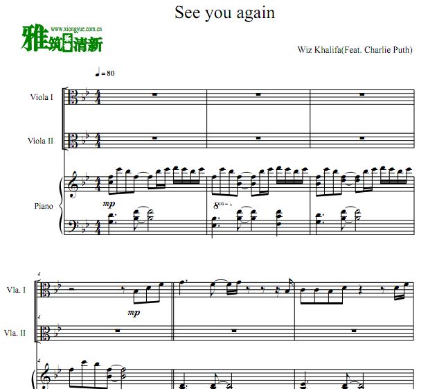 See You Again 二小提钢琴三重奏谱