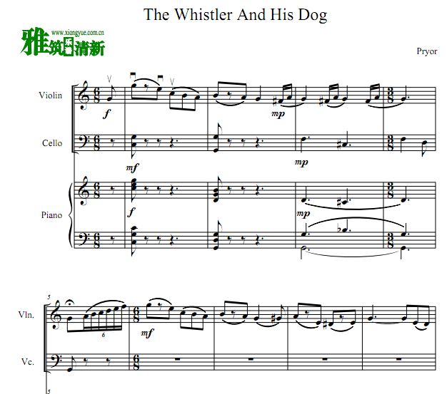 普赖尔 The Whistler And His Dog钢琴三重奏谱