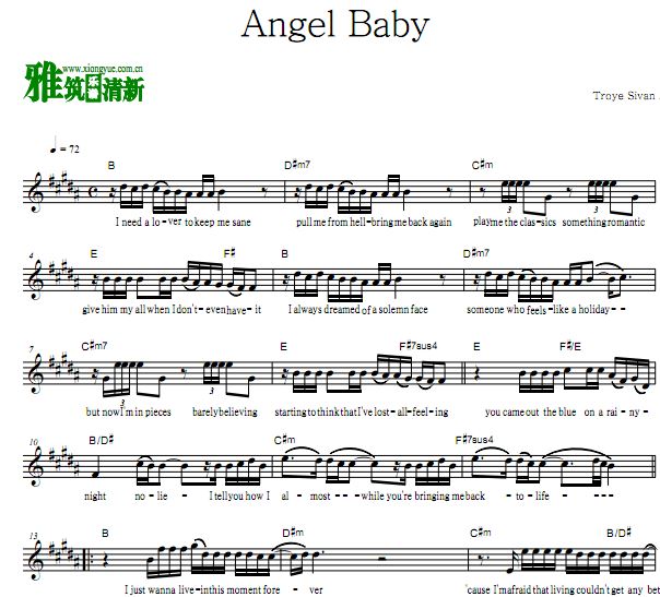 Troye Sivan - Angel Baby原调歌谱 原谱