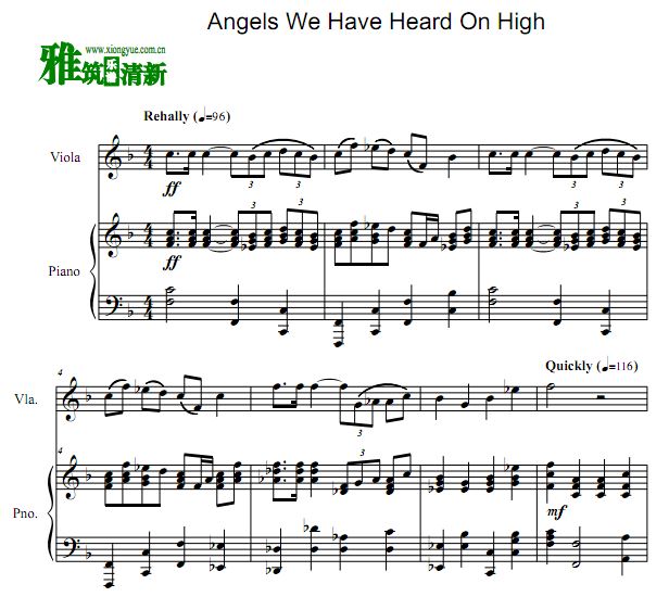Angels We Have Heard On High 中提琴谱 钢琴伴奏谱