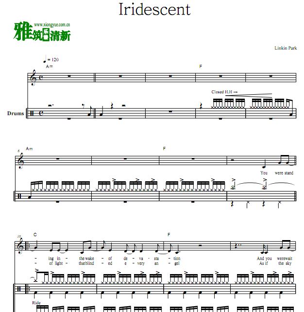林肯公园鼓谱 Linkin Park鼓谱 - Iridescent鼓谱