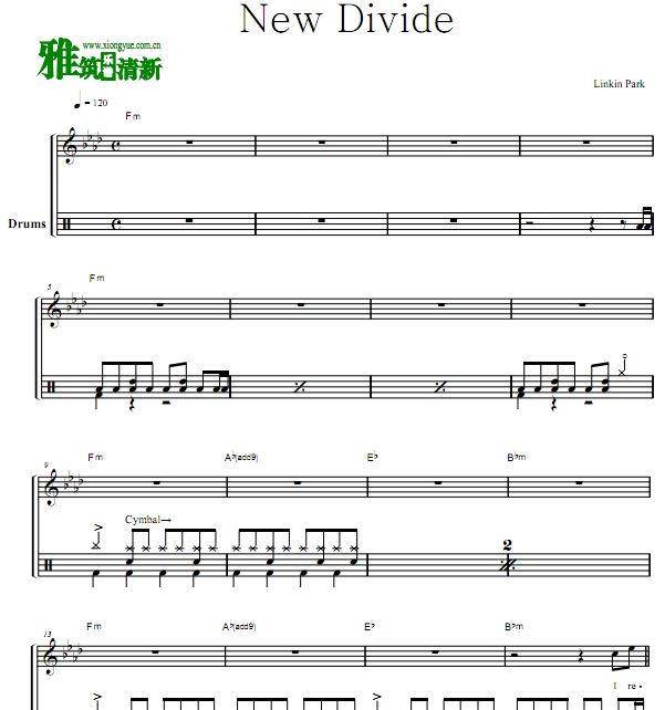 Linkin Park乐队架子鼓谱 - New Divide 鼓谱