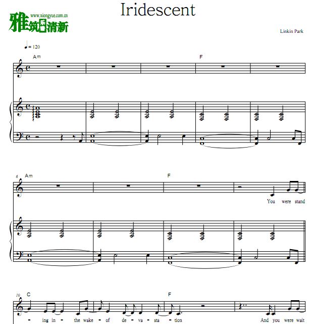 林肯公园 Linkin Park - Iridescent 歌谱 正谱 弹唱钢琴谱