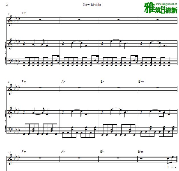 林肯公园 Linkin Park - New Divide 歌谱 弹唱钢琴谱