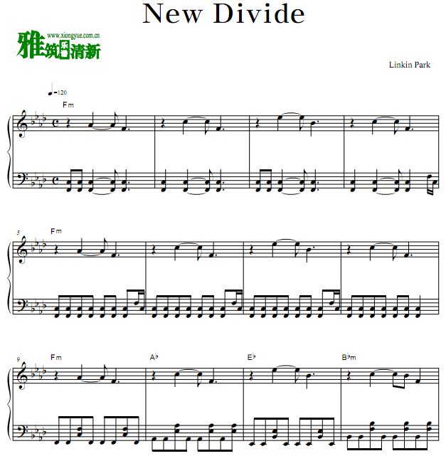 林肯公园 - New Divide 钢琴独奏谱