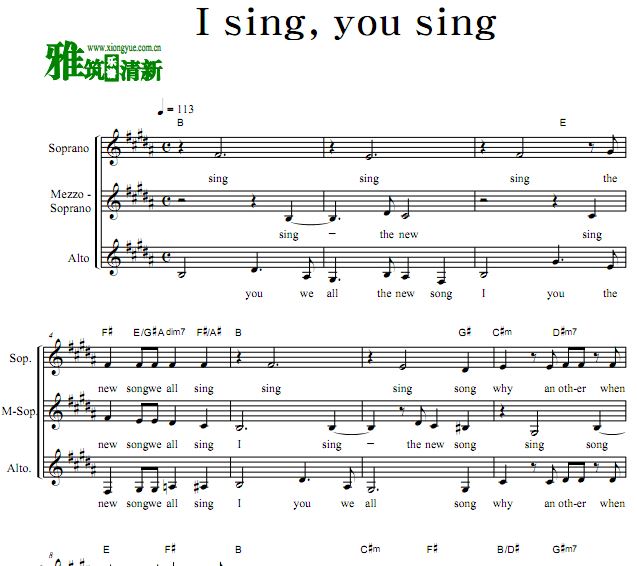  I sing you sing 阿卡贝拉女声合唱谱