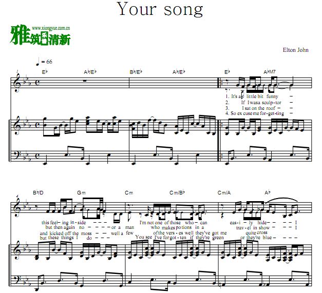 Elton John - Your song正谱 歌谱 钢琴谱