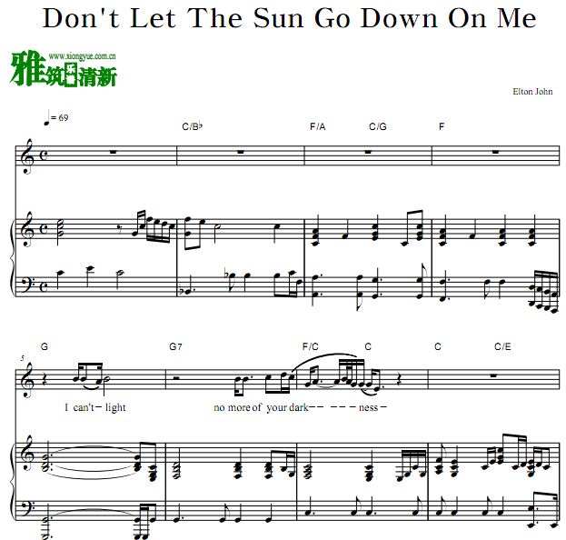 Elton John - Don't Let The Sun Go Down On Me歌谱 钢琴谱