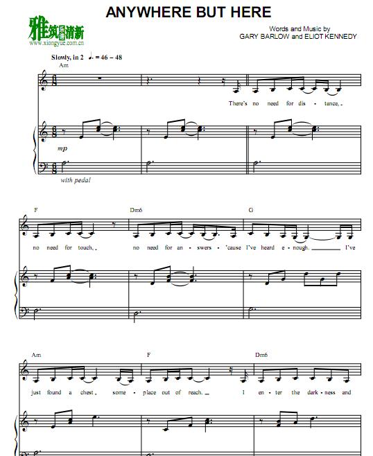 Christina Aguilera - Anywhere But Here 歌谱 正谱 钢琴伴奏谱