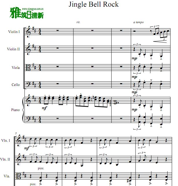 Jingle Bell Rock 弦乐四重奏钢琴伴奏谱