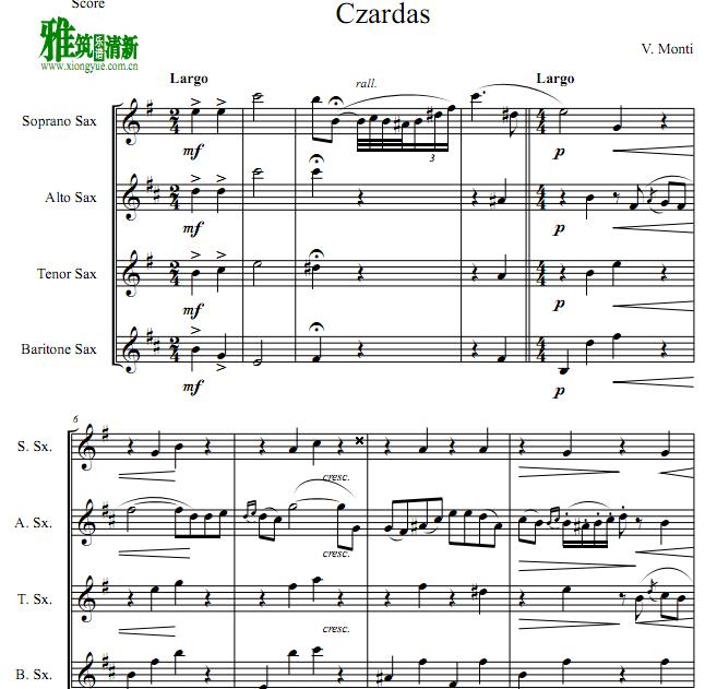 czardas查尔达什舞曲萨克斯四重奏谱