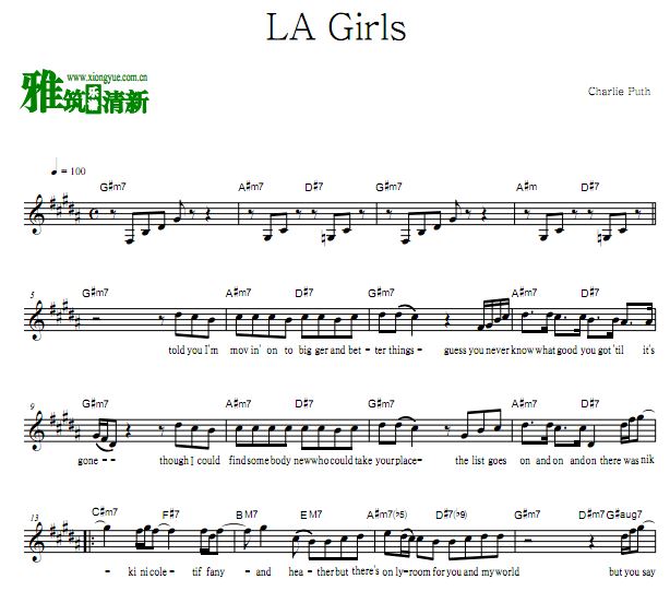 Charlie Puth - LA Girls 原谱 带词歌谱