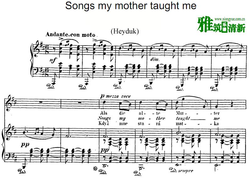 德沃夏克 Songs my mother taught me 高音声乐谱