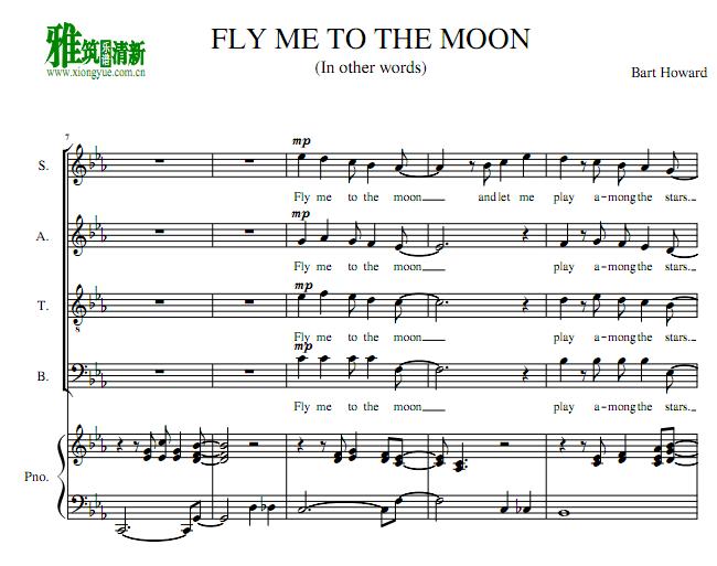 Fly Me To The Moon  四声部合唱satb钢琴伴奏谱