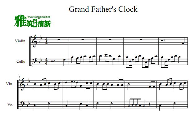 爷爷的大钟 Grandfather's Clock小提琴大提琴合奏谱