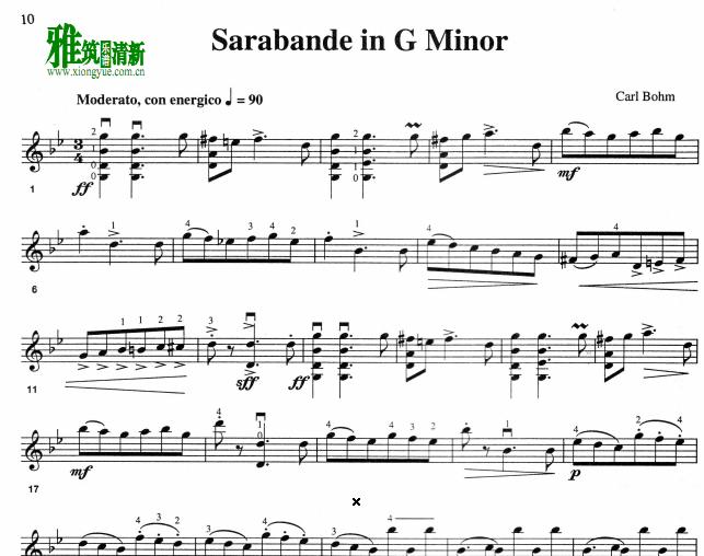 Carl Bohm - Sarabande in G minor 小提琴谱