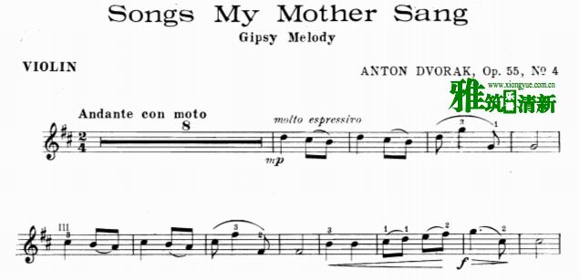 妈妈教我的歌 Songs my mother taught me小提琴谱