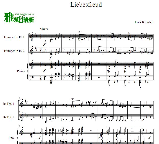Liebesfreud 小号二重奏钢琴伴奏谱