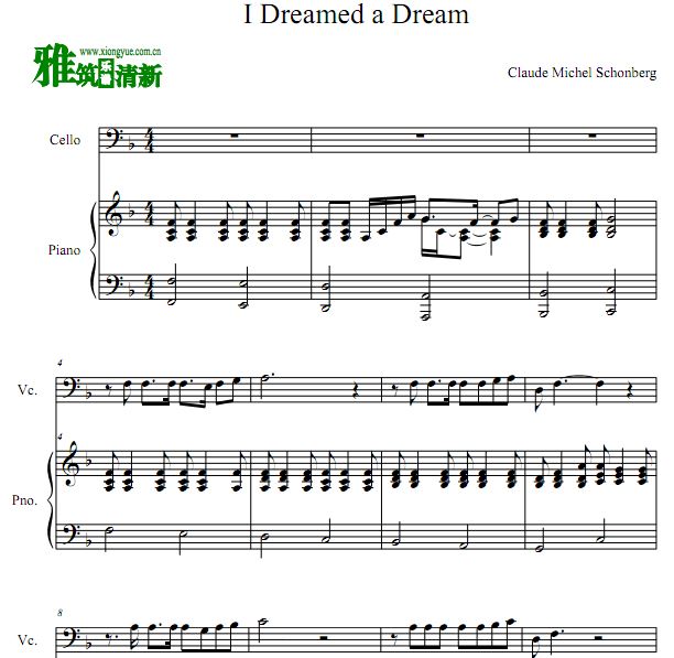 I Dreamed A Dream 大提琴谱 钢琴伴奏谱