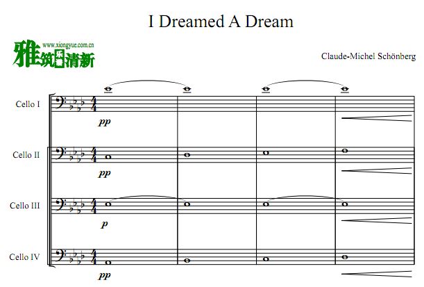 I Dreamed A Dream 悲惨世界大提琴四重奏谱