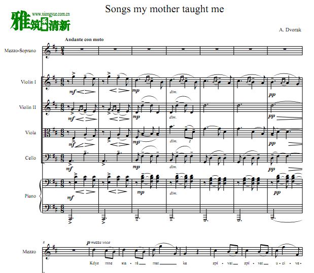 Songs my mother taught me 声乐谱 弦乐钢琴伴奏谱