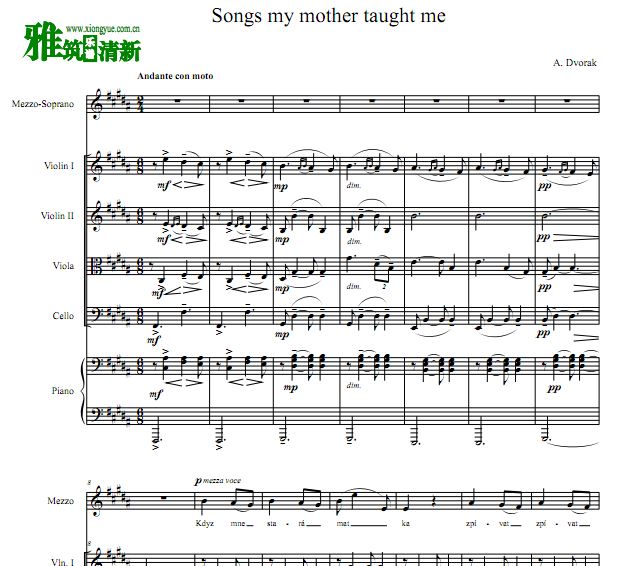 Songs my mother taught me 中音声乐谱 钢琴弦乐伴奏谱