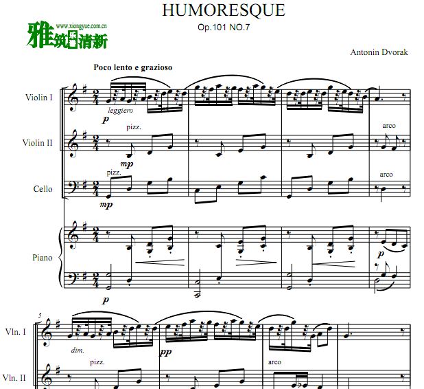 德沃夏克 幽默曲小提大提钢琴四重奏谱