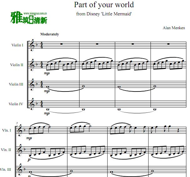 Part of your world 小美人鱼小提琴四重奏谱