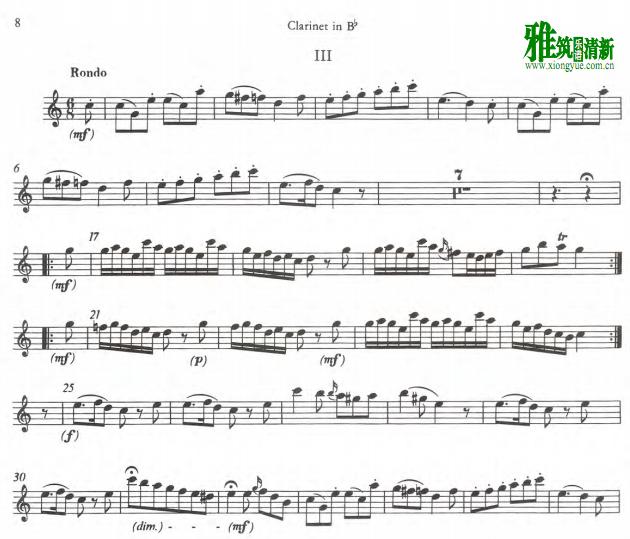 霍夫曼斯特 降b大调协奏曲 第三乐章单簧管谱