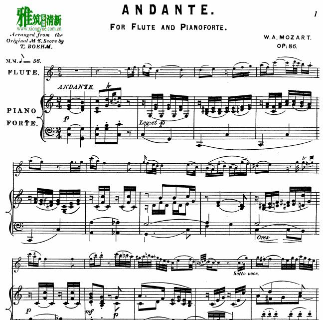 莫扎特andante kv 315长笛钢琴伴奏谱