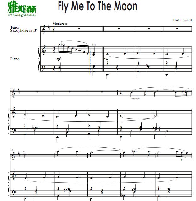 Fly me to the moon 次中音萨克斯钢琴伴奏谱