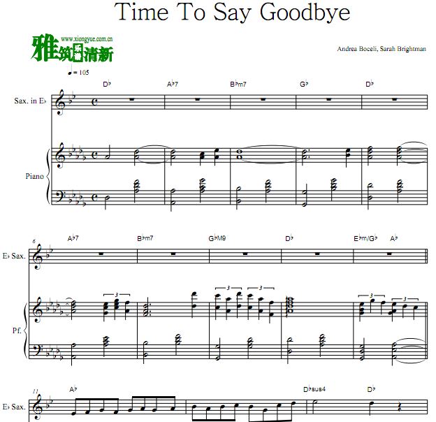Time To Say Goodbye 萨克斯钢琴合奏谱