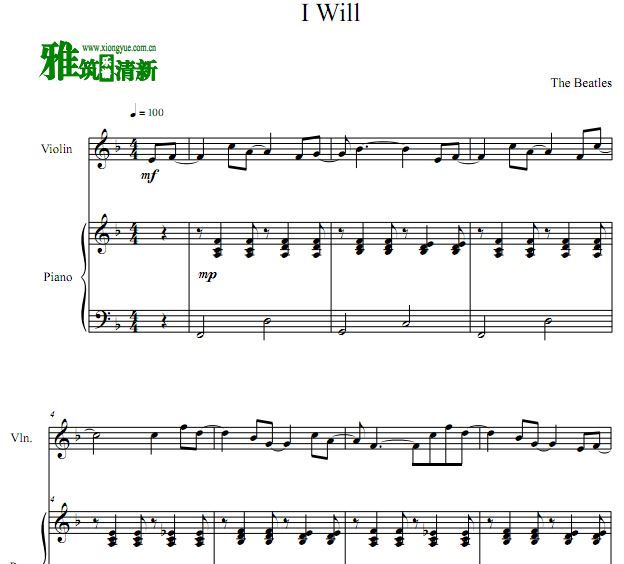 The Beatles - I Will 小提琴谱 钢琴伴奏谱