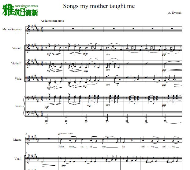 Songs my mother taught me 中音声乐谱