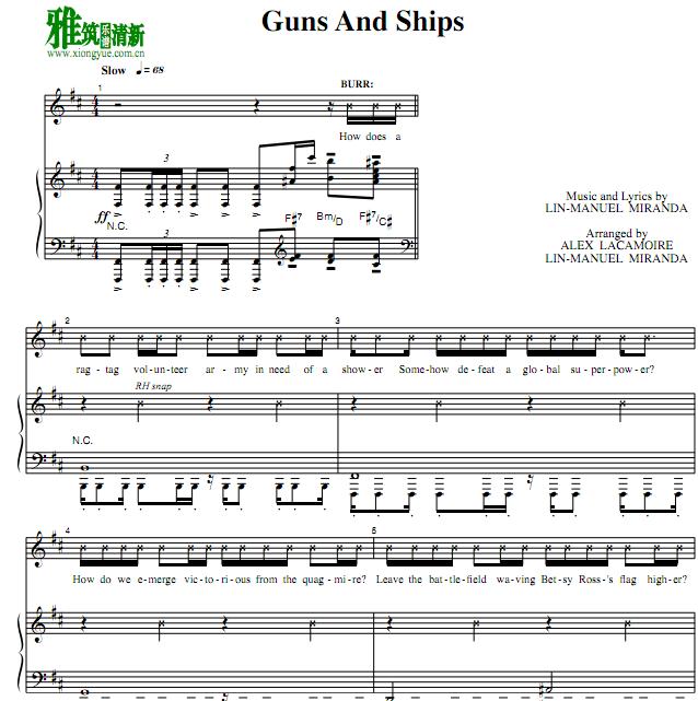 汉密尔顿Hamilton - Guns And Ships正谱 钢琴伴奏谱