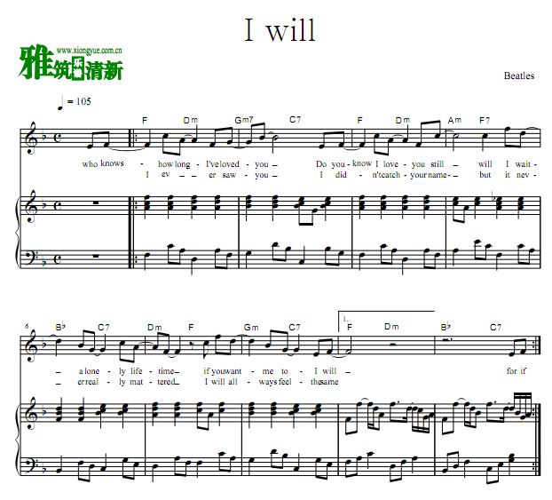 Beatles - I will 歌谱 弹唱钢琴谱