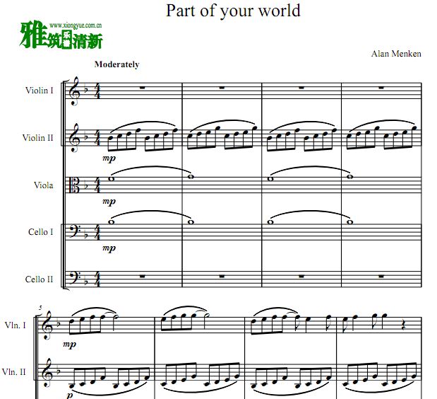 Part of your world 二小提一中提二大提 合奏谱