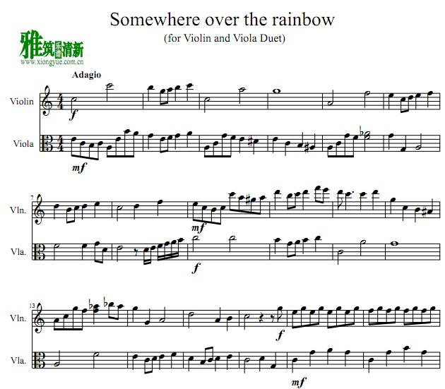 Somewhere Over The Rainbow 小提琴中提琴二重奏谱