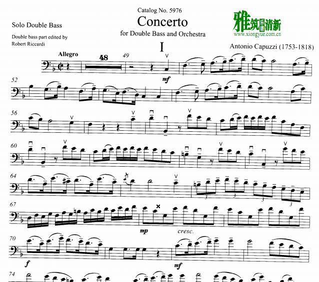 卡比契 F大调低音提琴协奏曲 Capuzzi - Double Bass Concerto In F 低音提琴谱