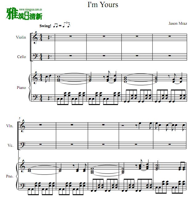 I'm yours 小提琴大提琴钢琴三重奏谱