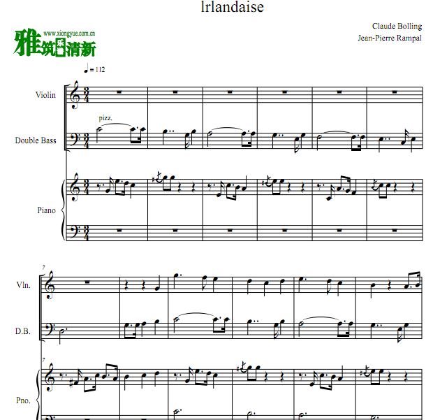 Irlandaise 小提琴低音提琴二重奏钢琴伴奏谱