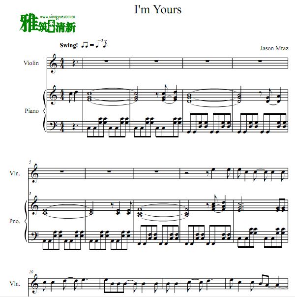 Jason Mraz - I'm yours 小提琴谱 钢琴伴奏谱