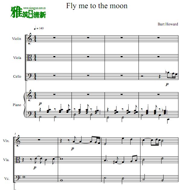 Fly Me To The Moon 弦乐三重奏钢琴伴奏谱