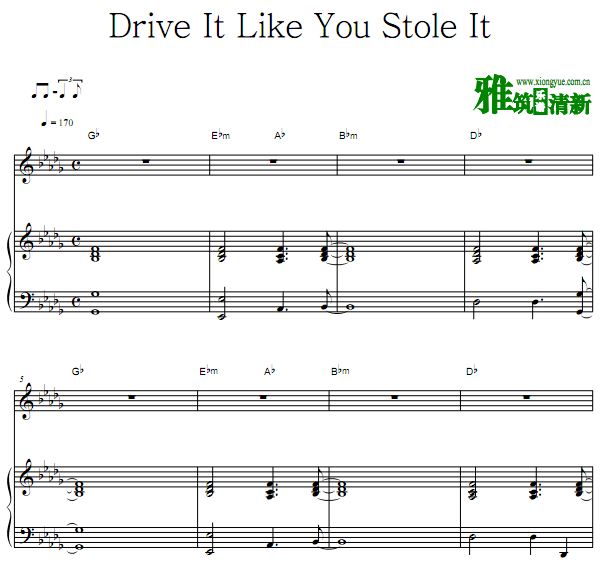 Drive It Like You Stole It降B小调钢琴伴奏谱