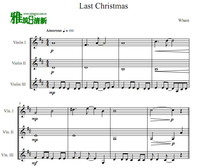 威猛 Last Christmas小提琴三重奏谱